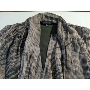 GUESS Animal Print Chiffon Sheer Balloon Sleeve Blouse Button Cuffs M